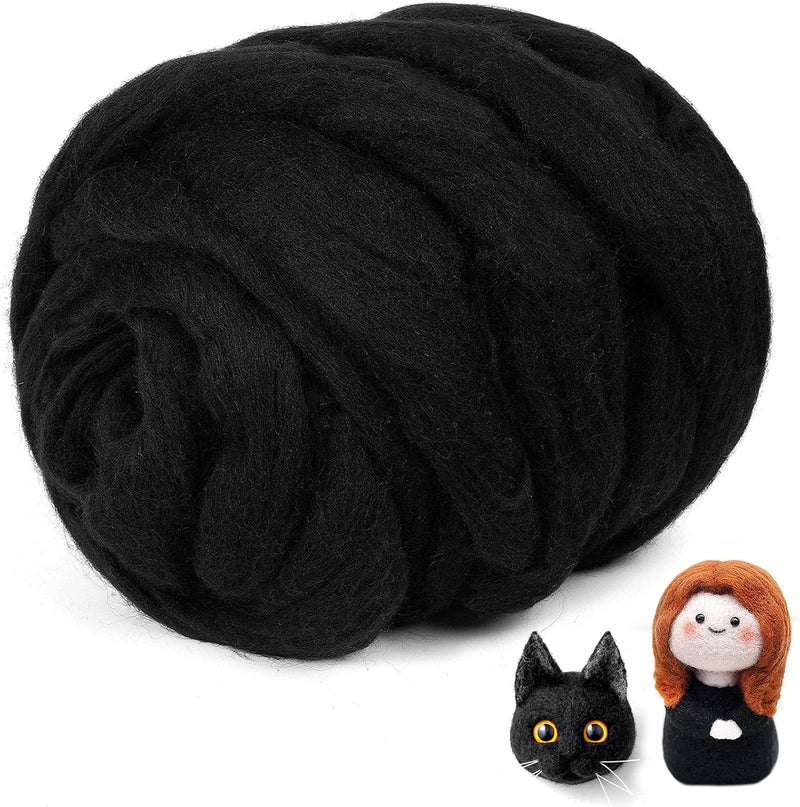 Big Gun Natural Wool Roving - 8.8 oz Fibre Roving Yarn Needle Felting Wool Hand Spinning for Beginners Adult DIY Craft Supplies Materials - Black - Image 1